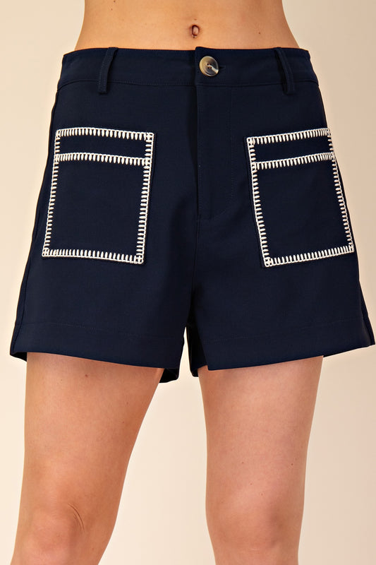 High-Waisted Embroidered Shorts